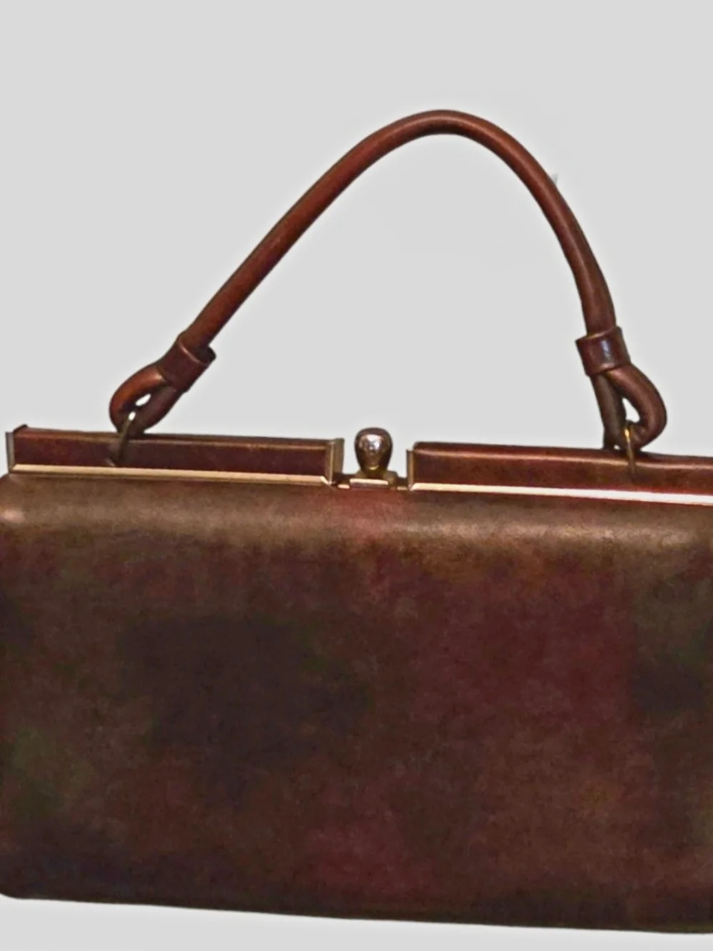 Vintage 1960s Doctor Bag Genuine Leather Frame Satchel Brown Structured Handle